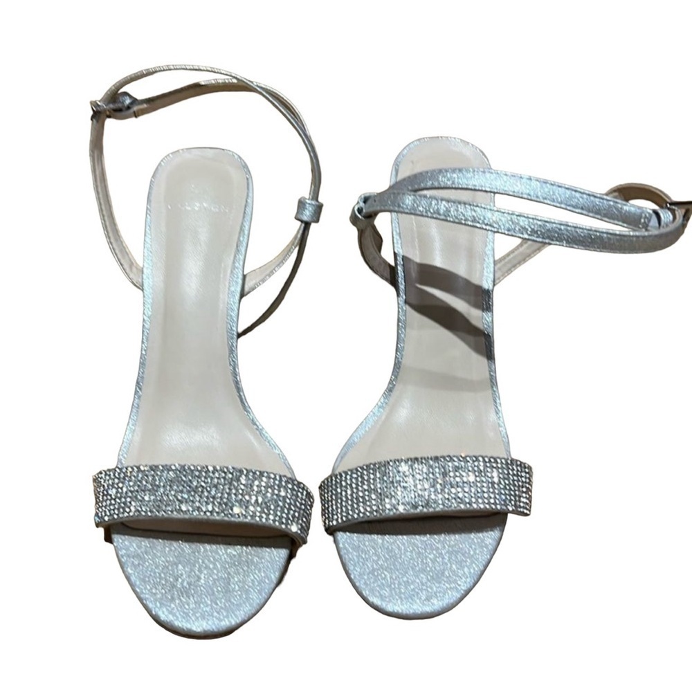 H by Halston Women’s Silver Rhinestone Jeweled Open Toe Dressy Heels Sz 7 Shoes